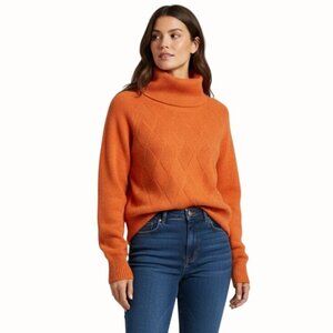 Talbots Orange Turtleneck Knit Sweater Womens Large Textured Cozy Pullover